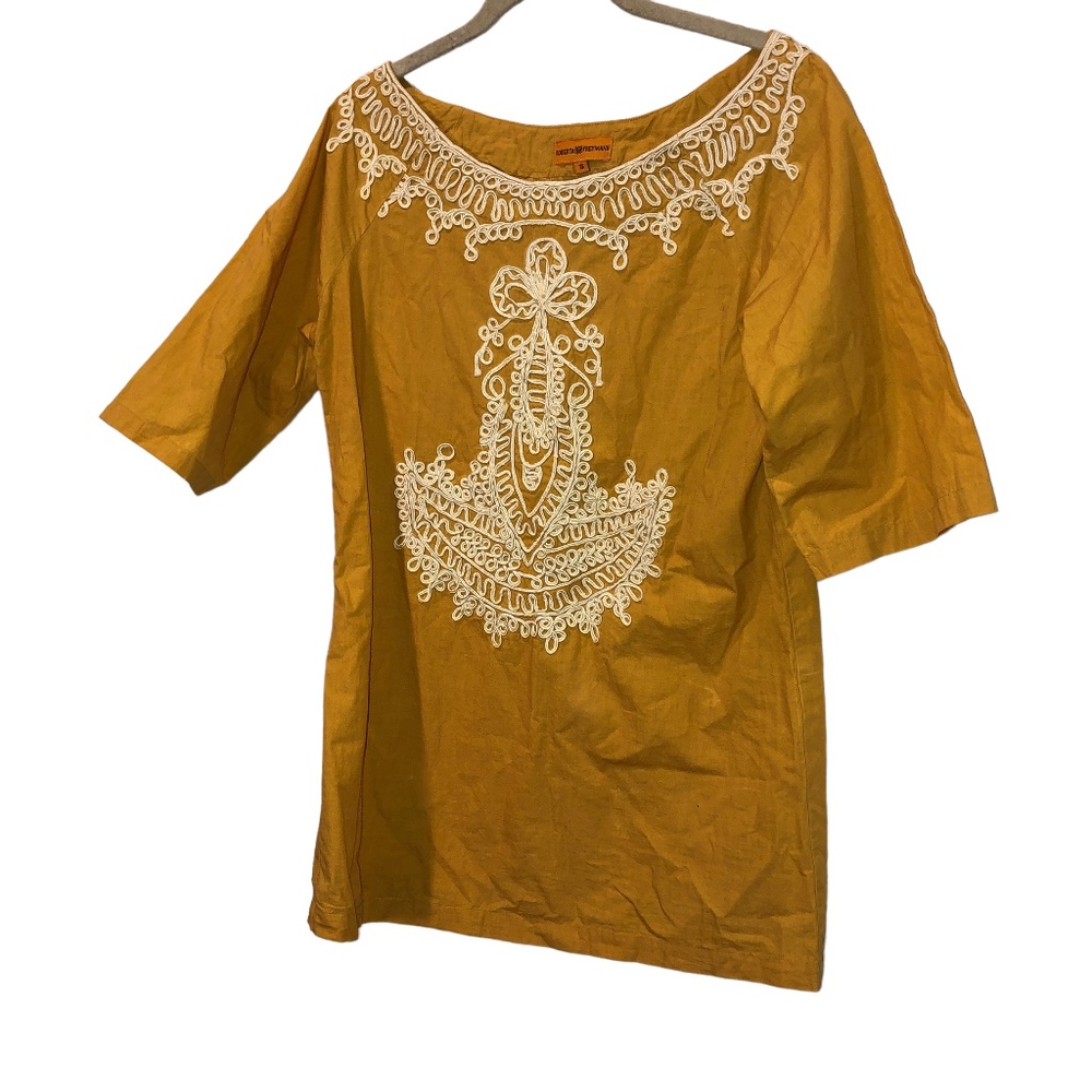Roberta roller rabbit freymann marigold yellow white embroidered tunic t…